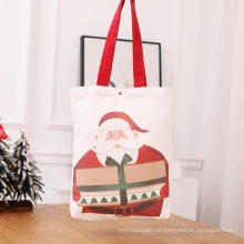 Weihnachten rote Baumwoll -Leinwand -Einkaufstaschen mit Griff